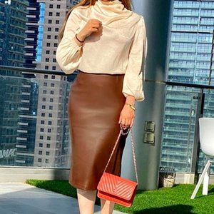 Brown Faux Leather Pencil Skirt